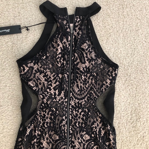 Shinestar Black Lace Dress with Sheer Details - Picture 6 of 6